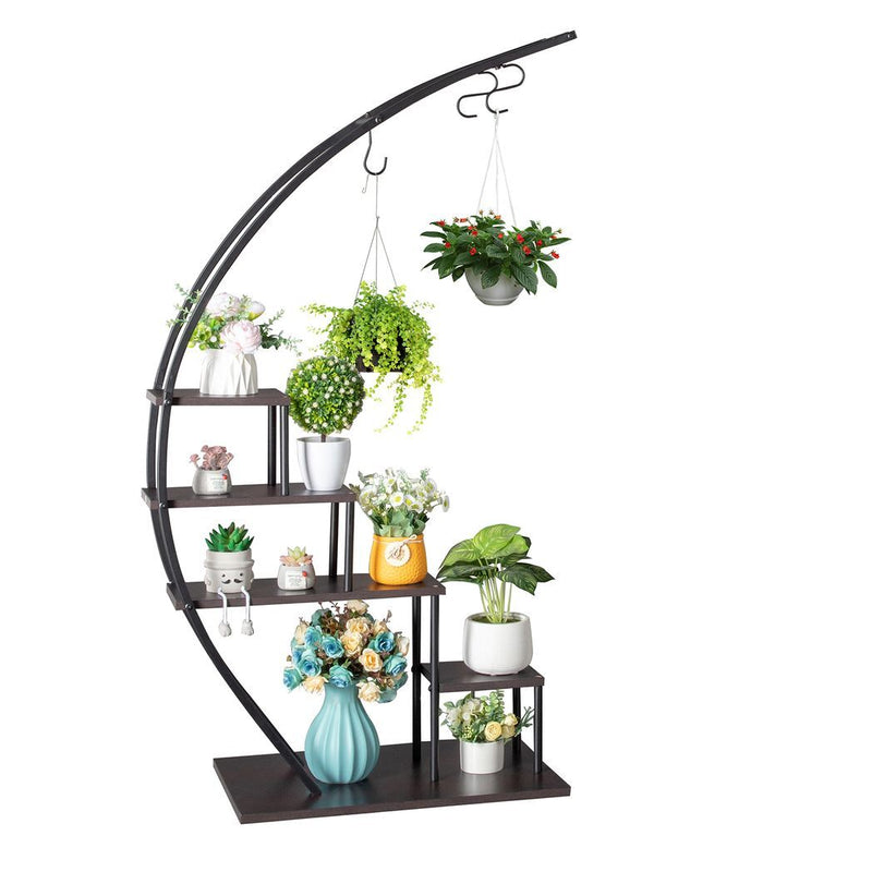 Artisasset 5 Layers Semicircle Iron Wood Suitable For Garden Balcony Patio Lawn Home Decoration Plant Stand Flower Pot Stand Iron Flower Stand Black - Asmota