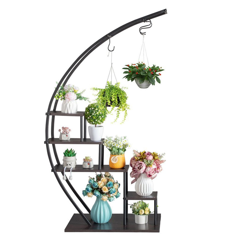 Artisasset 5 Layers Semicircle Iron Wood Suitable For Garden Balcony Patio Lawn Home Decoration Plant Stand Flower Pot Stand Iron Flower Stand Black - Asmota