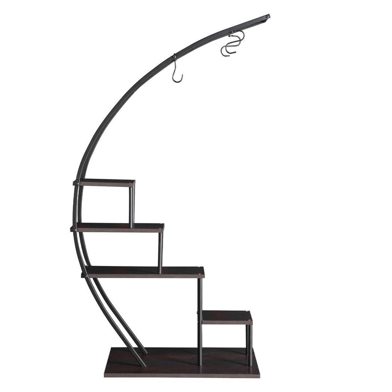 Artisasset 5 Layers Semicircle Iron Wood Suitable For Garden Balcony Patio Lawn Home Decoration Plant Stand Flower Pot Stand Iron Flower Stand Black - Asmota