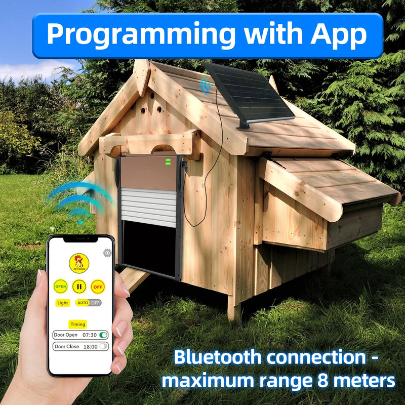 Automatic Chicken Coop Door Solar Powered - with APP Timer, Programmable Light Sensor , Anti - Pinch Type Aluminum Chicken Door, with Remote Control Automatic - Asmota