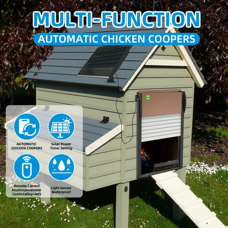 Automatic Chicken Coop Door Solar Powered - with APP Timer, Programmable Light Sensor , Anti - Pinch Type Aluminum Chicken Door, with Remote Control Automatic - Asmota