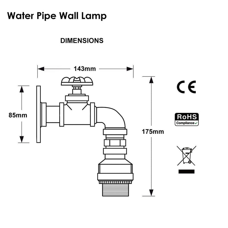 Black Rustic Water Pipe Wall Light Fitting Industrial Sconce~1582 - Asmota