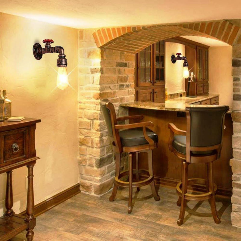 Black Rustic Water Pipe Wall Light Fitting Industrial Sconce~1582 - Asmota