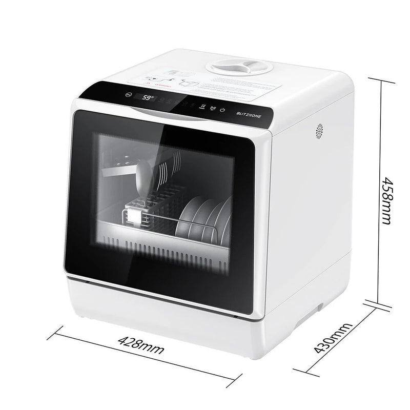 BlitzHome®BH - CDW1 Smart Portable Countertop Dishwasher US Plug with APP Control, 4 - 6 Sets Big Capacity, Dual Water Inlet Modes, 360°Spraying, 75°High Temperature, Five Cleaning Modes, Drying Function - Asmota