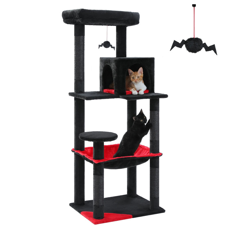 Cat Tree for Indoor Cats 5 - Level Cat Tower for Large Cats with Large Hammock Sisal Covered Scratching Posts Cozy Condo Top Perch - Asmota
