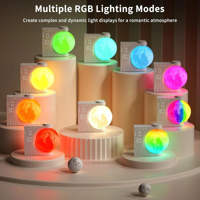 Colorful Atmosphere Moon Light Sunrise Alarm Clock Wake - Up Light Breathing Light Three - Speed Dimming Clock Dual Alarm Clock Timing Sound Machine for Heavy Sleepers Nightlight Sleep Aid Snooze 10 Nature Sounds 8 Colors Ideal for Gift - Asmota