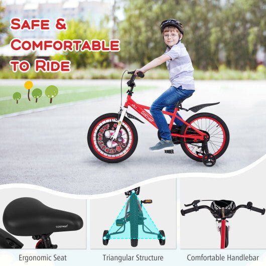 Costway 18 Inch Kids Bike Adjustable with Storage Basket and Double Brake for 4 - 8 Years Old Red - Asmota