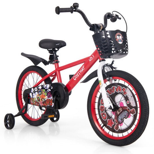 Costway 18 Inch Kids Bike Adjustable with Storage Basket and Double Brake for 4 - 8 Years Old Red - Asmota