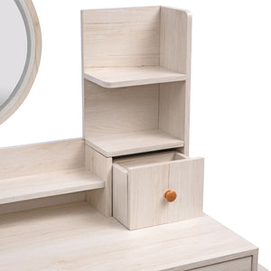 CRAZY ELF Stylish Vanity Table + Cushioned Stool, Touch Control LED Mirror, Large Capacity Storage Cabinet, 5 Drawers, Fashionable Makeup Furniture, Length Adjustable(L31.5" - 43.2"x W15.8" x H48.1")