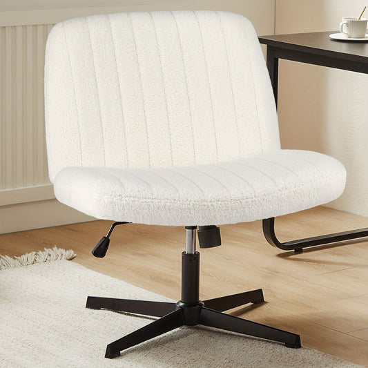 Cross Legged Office Living Room Rocking Gaming Chair Armless Wide Desk Adjustable Swivel Fabric Task Vanity Home Office