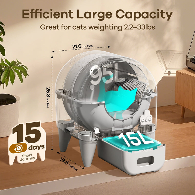 Cumrige Self - Cleaning Cat Litter Box, App Controlled, with Safety Sensor, Removable and Washable Liner - Asmota