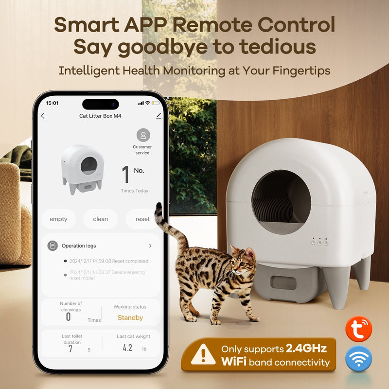 Cumrige Self - Cleaning Cat Litter Box, App Controlled, with Safety Sensor, Removable and Washable Liner - Asmota