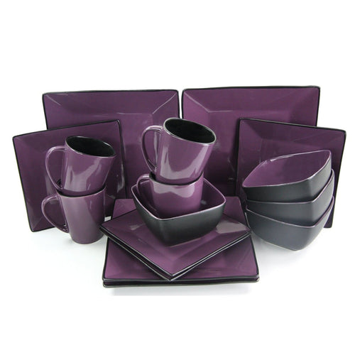 Elama Mulberry Loft 16 Piece Modern Premium Stoneware Dinnerware Set with Complete Settings for 4 - Asmota