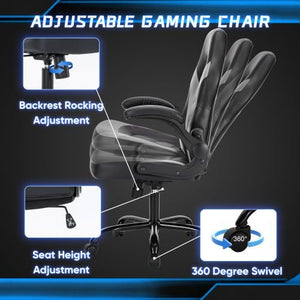 Ergonomic Office Computer Home Gaming Desk Chair Adjustable PU Leather Racing Chair Flip - up Armrest For Christmas Furniture