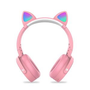 Fidget Headphones Kids Toy Headset, Wireless Bluetooth Headphone Pop Bubble On - Ear Headphone Fidget Toy Rainbow Color Fidget Headset for Children Adults (Pink - Cat)