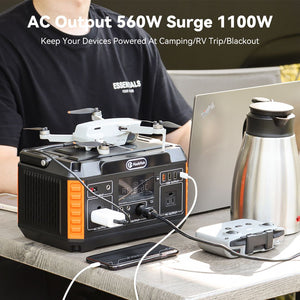 Flashfish 560W Portable Power Station; 520Wh/140400mAh Solar Generator Backup Power with 2x110V/560W AC Outlets; 5xDC Output and 4xUSB Outputs; Lithium Battery pack Lithium Battery Pack