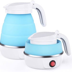 Foldable Electric Kettle, Camping Kettle, Mini Travel Kettle, Silicone Electric Water Boiler, Tea, Coffee Kettle, Collapsible Kettle with Separable Power Cord for Outdoor Hiking Camping, Blue