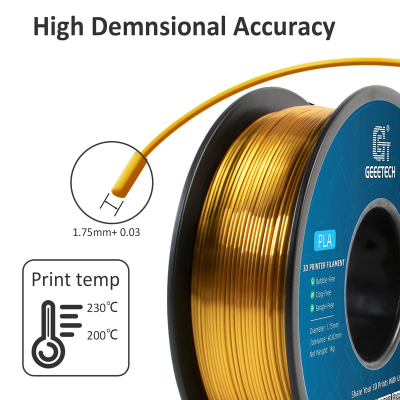GEEETECH 10Kg 3d Silk PLA Filament 1.75mm Spool Wire For 3D Printer Material,Safety, Vacuum packaging - Asmota