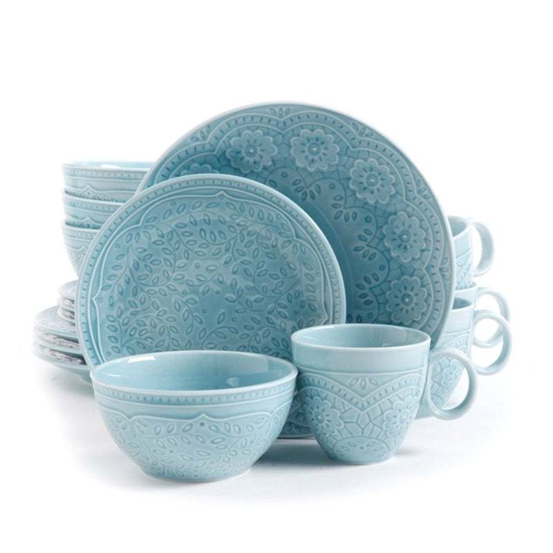 Gibson Elite Alemany 16 - Piece Dinnerware Set, Aqua - Asmota