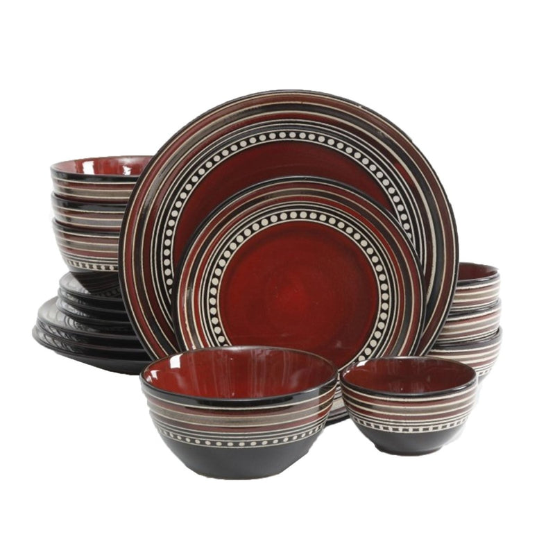 Gibson Elite Caf Versailles 16 Piece Double Bowl Dinnerware Set - Red - Asmota