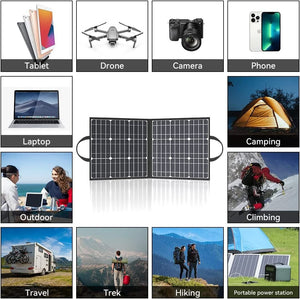 GOFORT 100W 18V Portable Solar Panel; Foldable Solar Charger with 5V USB; QC 3.0; DC Output; Compatible with Solar Generator Power Station Phones Laptops Tablet for Outdoor Camping RV