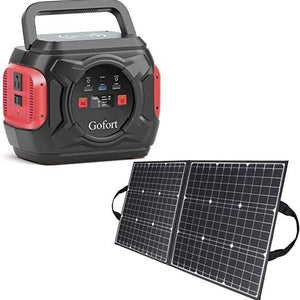 GOFORT 320W Portable Power Station 292Wh Wireless Charger 15W PD 100W & 100W 18V Portable Solar Panel Included Compatible with Phones Laptops Tablet for Outdoor