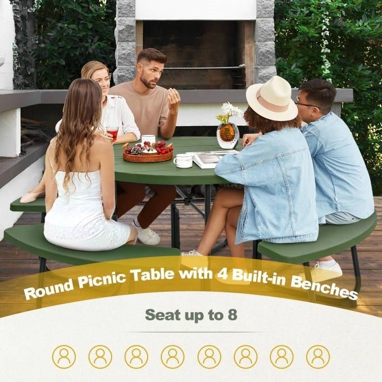 Green All Weather 8 Seater Picnic Table with Umbrella Hole - Asmota