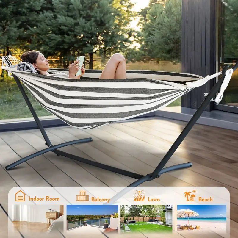 Gyroor Hammock with Adjustable Stand - Stylish Hammock Bed w/Storage Bag, 600lb Capacity - Asmota