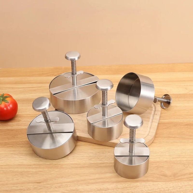 Hamburger Patty Maker Press 304 Stainless Steel Non - Stick Round Manual Rice Ball Mold Thickness Adjusted Kitchen Beef BBQ Tools - Asmota