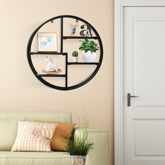 Hanging Storage Shelf Circular Wall - Mounted 4 - Tier Rack - Color: Black - Asmota