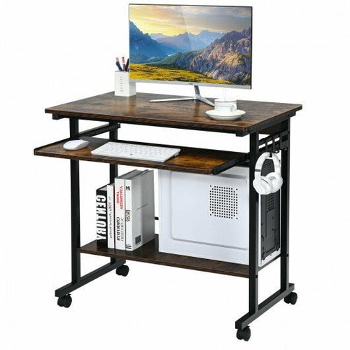 Home Office Computer Desk Cart with Pull - out Keyboard Tray - Rustic Brown
