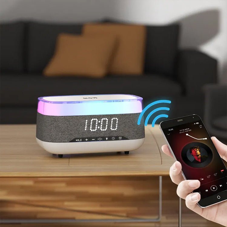 Intelligent Multifunctional Alarm Clock Bluetooth Speaker Wireless Charger Fast Charge Clock Atmosphere Night Light Home Decor - Asmota