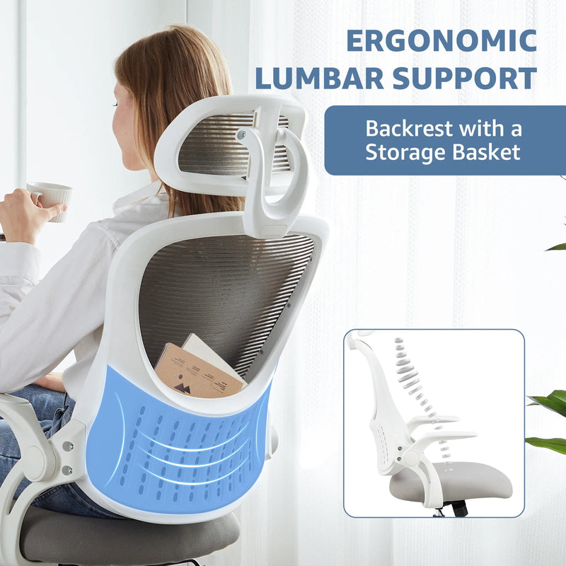 JHK Mesh Ergonomic Office Computer Desk Chair Flip - up Arms Adjustable Headrests Comfortable Lumbar Support For Home Office - Asmota