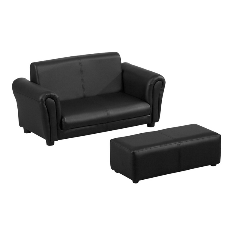 Kids Sofa Set with Footstool - Black - Asmota