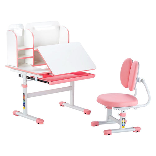 Kids Study Chair and Desk with Bookshelf & Drawer Height Adjustable Pink - Asmota