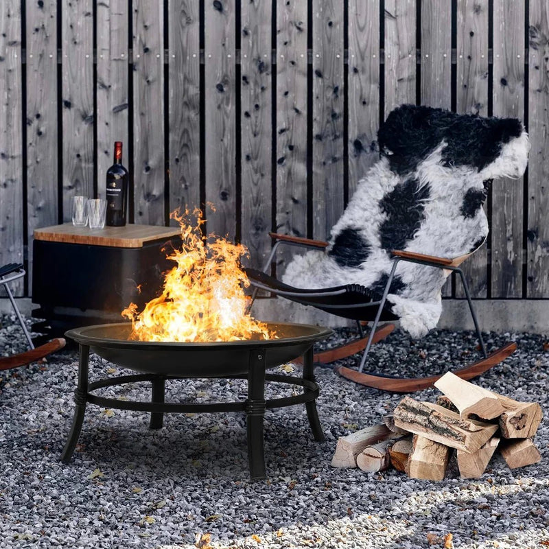 KingSo 26 inch Fire Pit for Outdoor Round Wood Burning Fire Pit Bowl with Mesh Screen and Fire Poker - Asmota