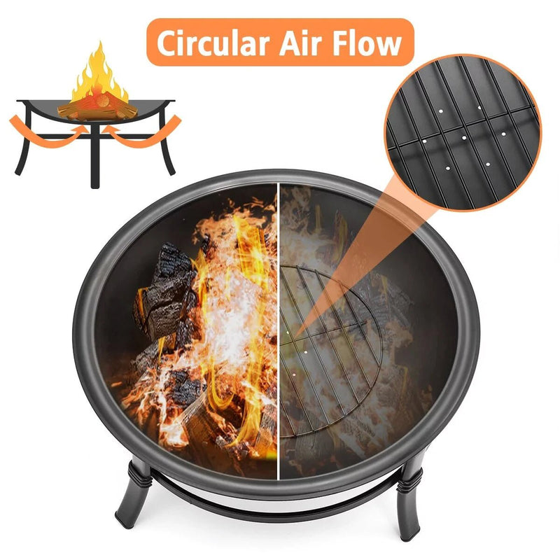 KingSo 26 inch Fire Pit for Outdoor Round Wood Burning Fire Pit Bowl with Mesh Screen and Fire Poker - Asmota