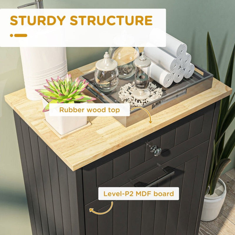 Kitchen Tilt Out Trash Bin Cabinet Free Standing Recycling Cabinet Trash Can Holder With Drawer, Black - AS - Asmota