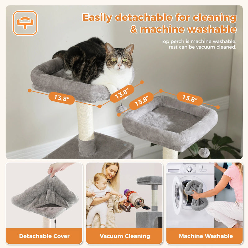 Large Cat Tree Tall Cat Tower for Indoor Cats Multi - Level Plush Cat Condo with Scratching Posts Scratching Boards Perches Caves - Asmota