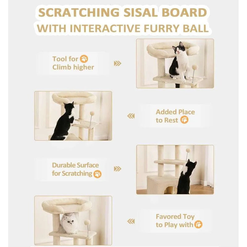 Made4Pets Cat Tree, Cat Tower Indoors Cute Wood Kitty Condo with Scratching Post Pad, 29" Multi - Level Modern Activity Climbing Furniture, Beige, 3 - 7days delivery - Asmota