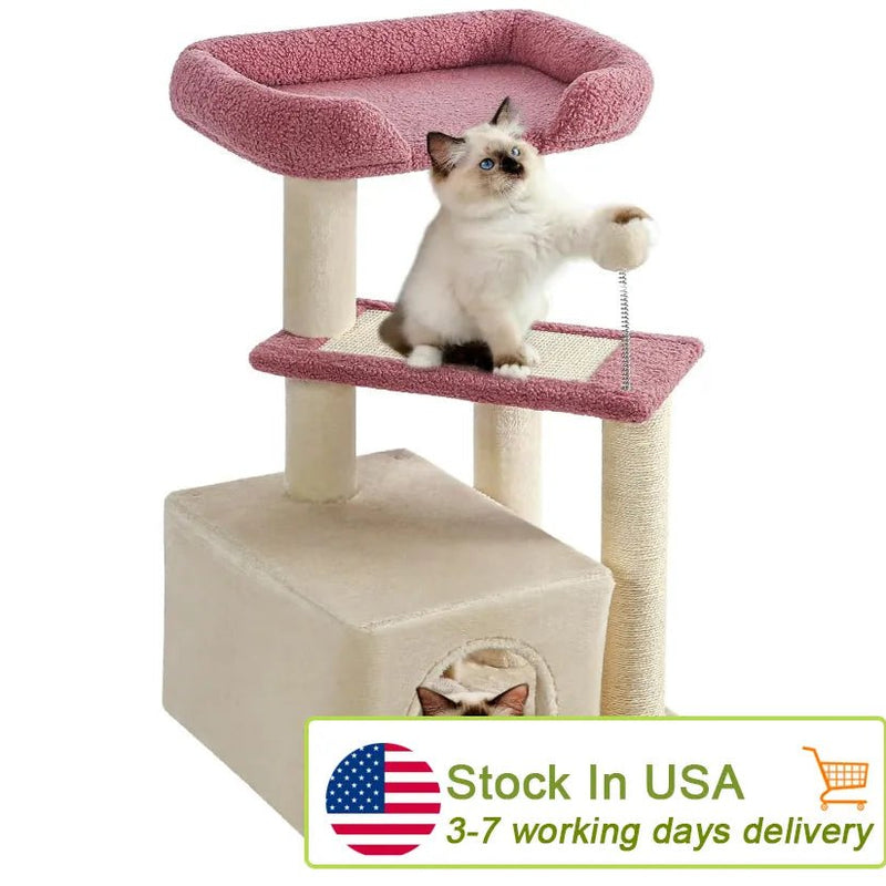 Made4Pets Cat Tree, Cat Tower Indoors Cute Wood Kitty Condo with Scratching Post Pad, 29