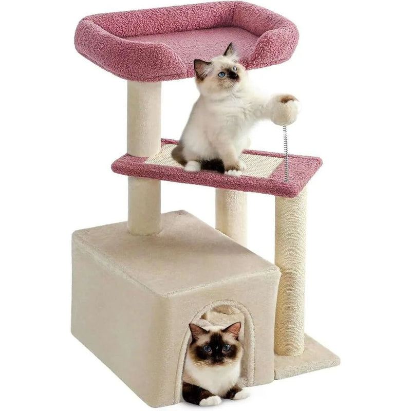 Made4Pets Cat Tree, Cat Tower Indoors Cute Wood Kitty Condo with Scratching Post Pad, 29" Multi - Level Modern Activity Climbing Furniture, Pink, 3 - 7days delivery - Asmota