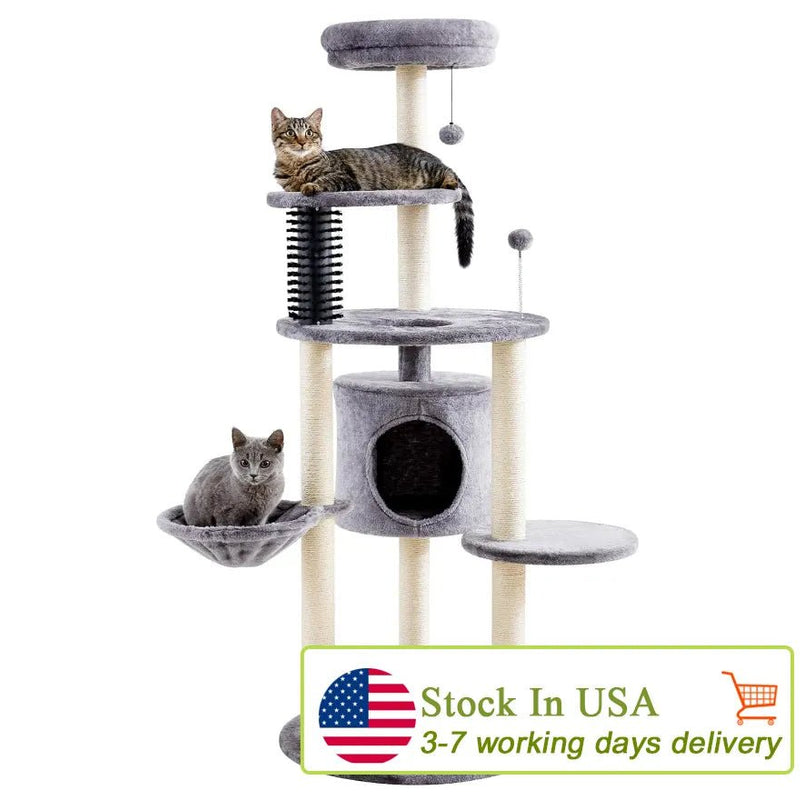 Made4Pets Cat Tree for Indoor Cats, 60.2 - inch Large Cat Tower, with Soft Hammock, 5 - Level Tall Cat Condo, Sisal Scratch Posts, Fluffy Ball, 3 - 7days delivery - Asmota