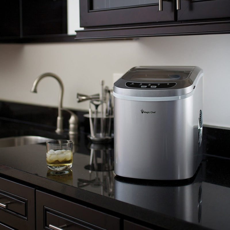 Magic Chef MCIM22SV 27 - Pound - Capacity Portable Ice Maker (Silver with Silver Top) - Asmota