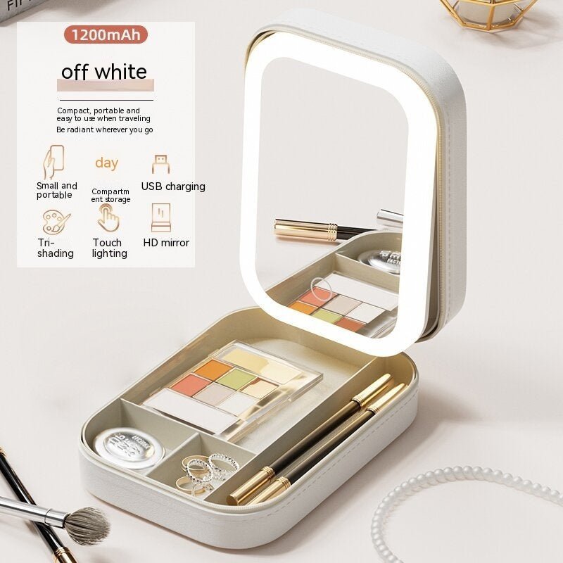 Makeup Storage Box With LED Light Mirror Portable Travel Makeup Cosmetics Storage Box Touch Light Storage Organizer - Asmota