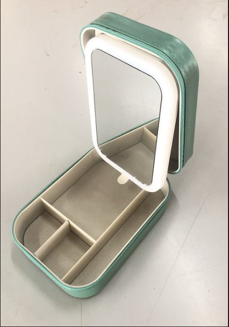 Makeup Storage Box With LED Light Mirror Portable Travel Makeup Cosmetics Storage Box Touch Light Storage Organizer - Asmota