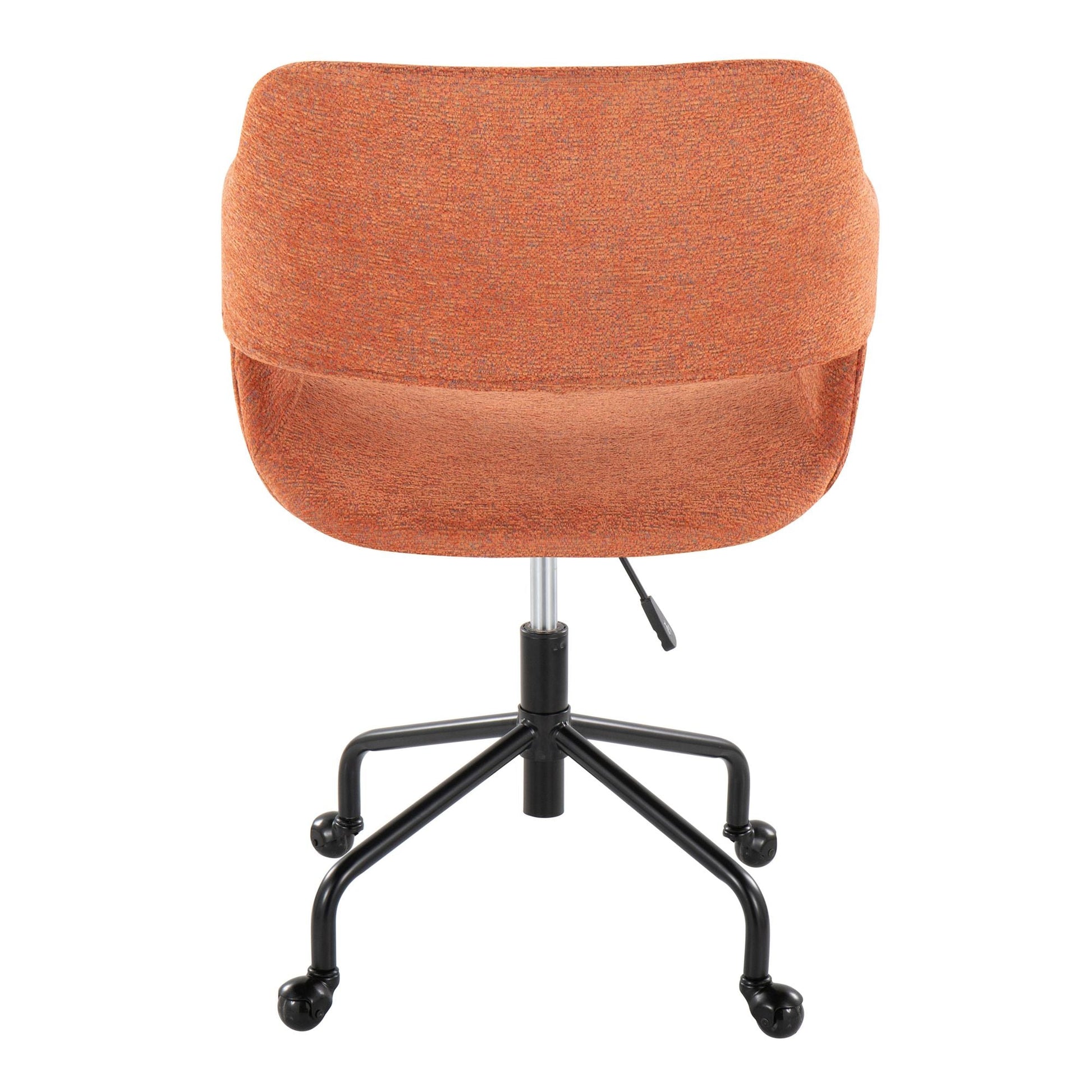Margarite Contemporary Adjustable Office Chair in Black Metal and Orange Fabric by LumiSource