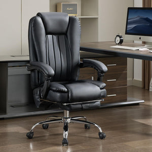 Massage Office Chair with Heat and 6 Vibration Points,Executive Office Chair with Foot Rest and Padded Armrests,Reclining Backrest and Wheels