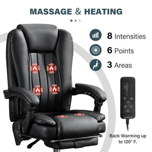 Massage Office Chair with Heat and 6 Vibration Points,Executive Office Chair with Foot Rest and Padded Armrests,Reclining Backrest and Wheels