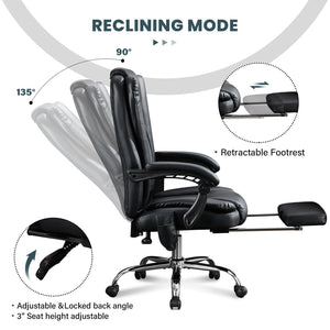 Massage Office Chair with Heat and 6 Vibration Points,Executive Office Chair with Foot Rest and Padded Armrests,Reclining Backrest and Wheels